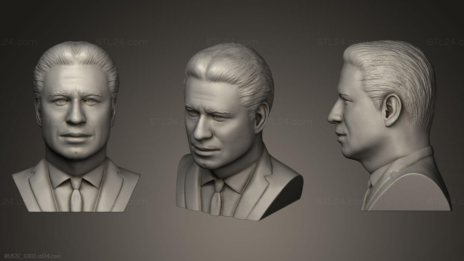 Бюсты и барельефы известных личностей (Джон Траволта, BUSTC_0303) 3D модель для ЧПУ станка